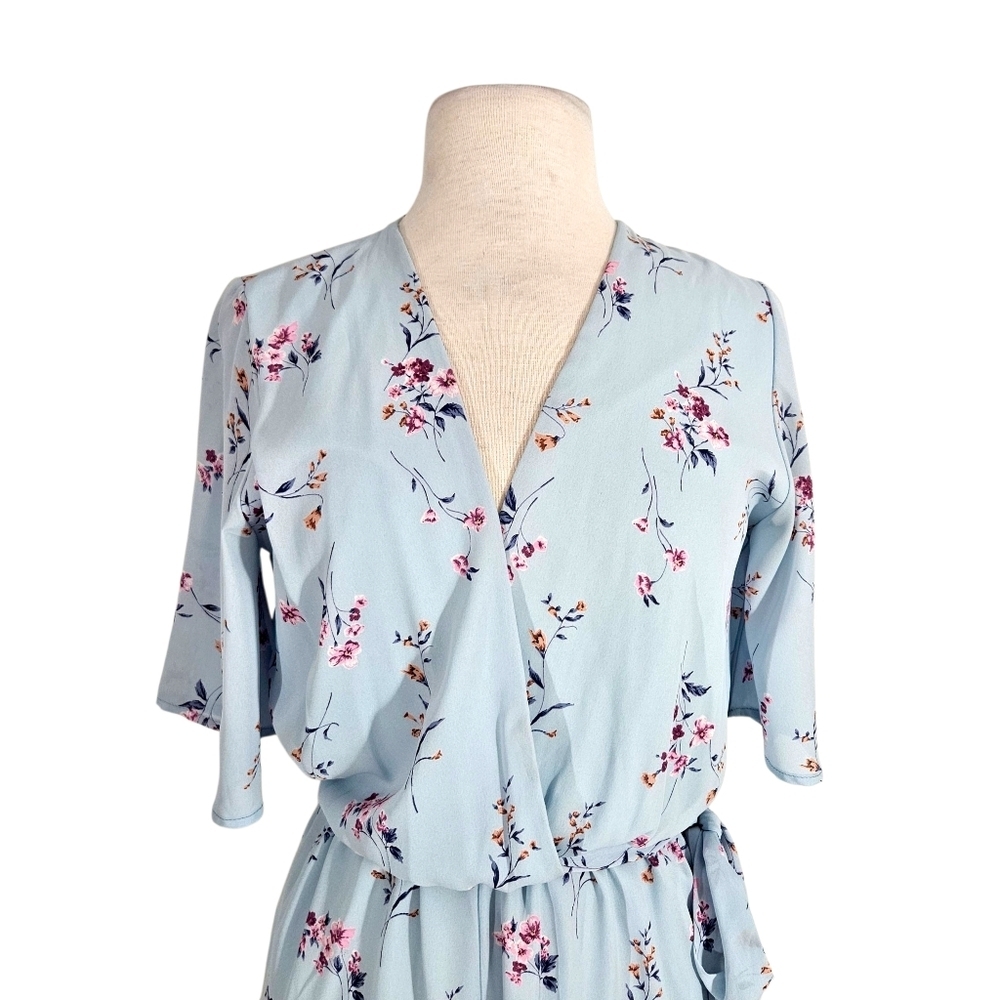 Mod Light Blue Floral Ruffle Romper - Picture 4 of 6